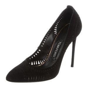 Tom Ford | Suede Laser-Cut Pumps Heels Shoes Black Size 36 / 6 New